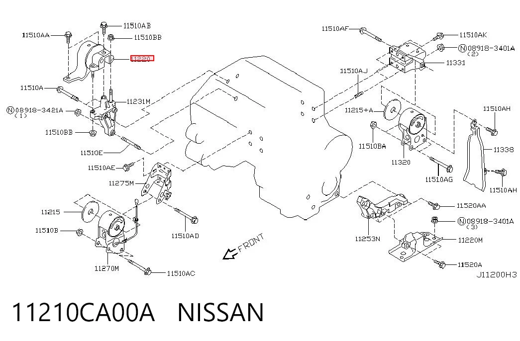 Права подушка двигуна Nissan Teana седан (J31) (2003 - 2008) ціна, від 62.87 USD