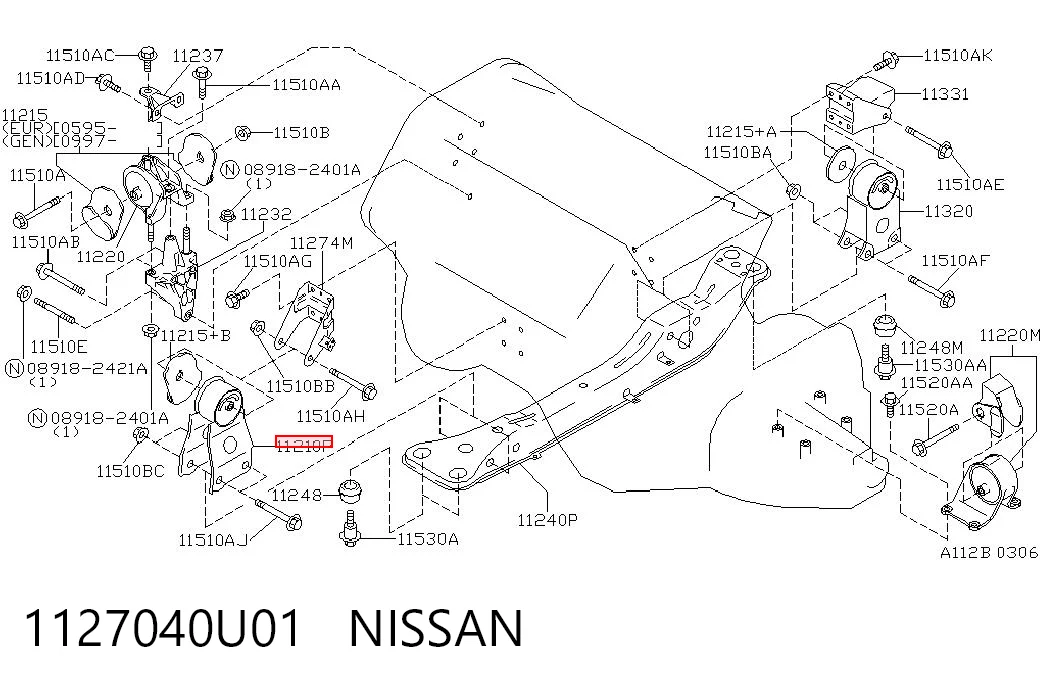 1127040U01 Nissan/Infiniti Подушка передньої опори двигуна