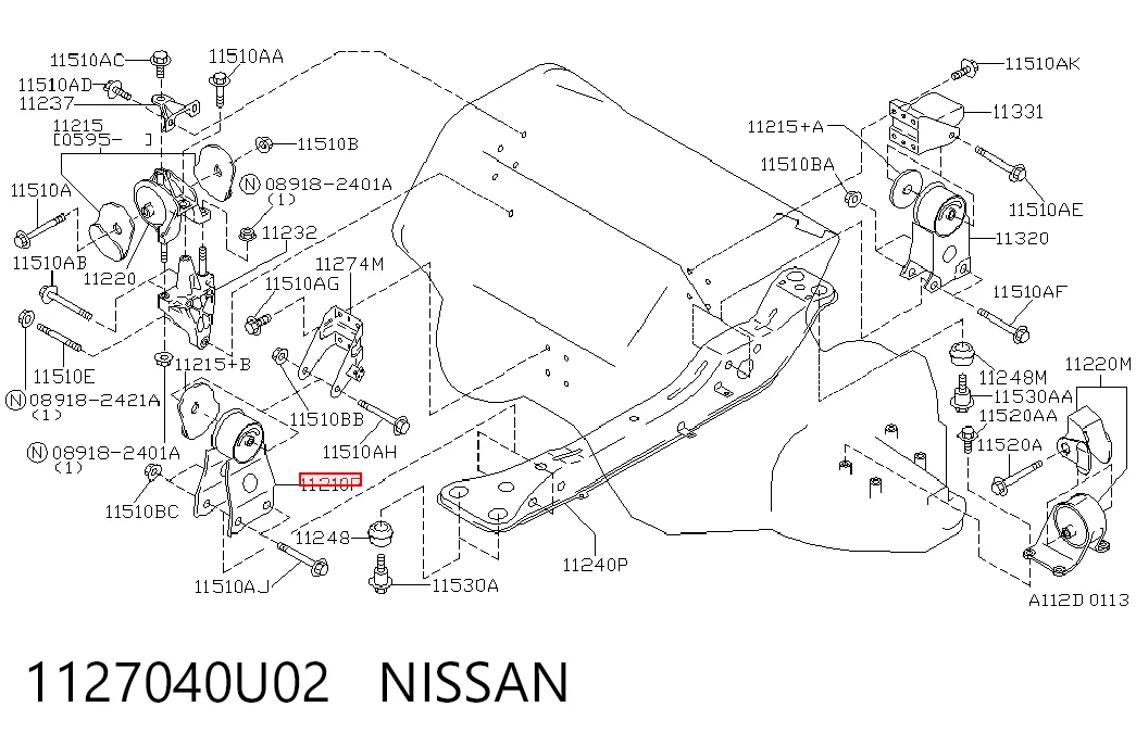 1127040U02 Nissan/Infiniti Подушка передньої опори двигуна