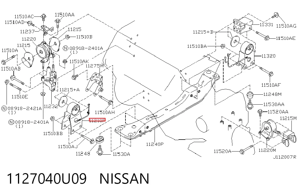 Подушка передньої опори двигуна на Nissan Maxima  A33