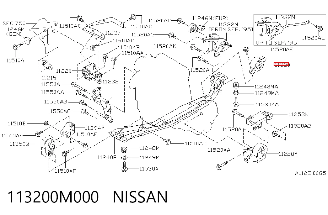 Задня подушка двигуна на Nissan Almera I N15