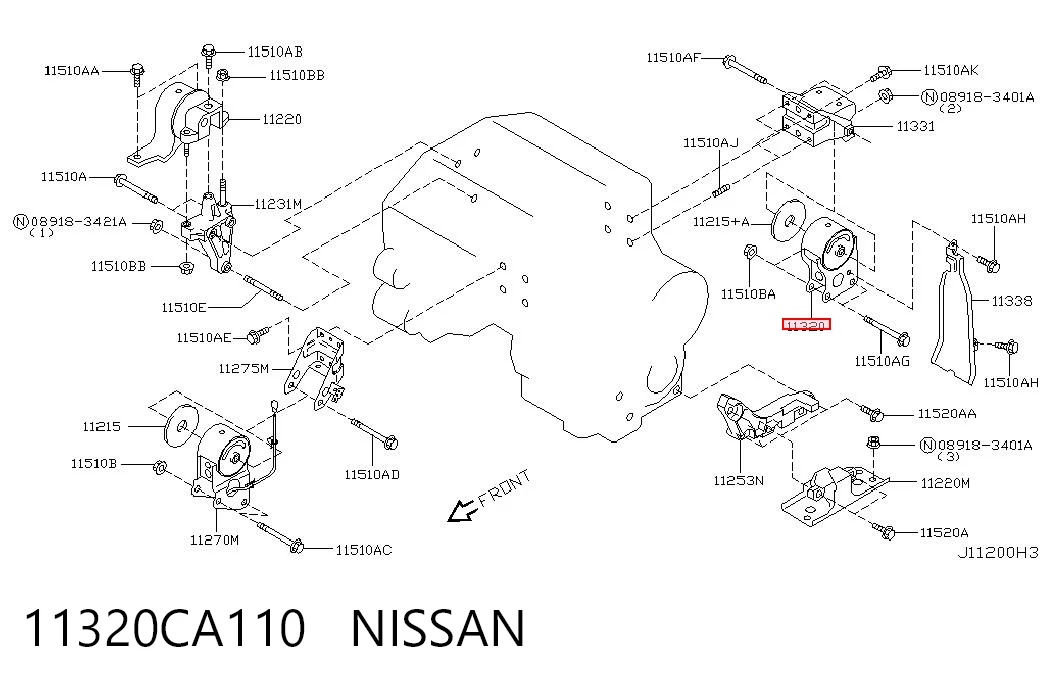 Права подушка мотора на Nissan Murano  Z50