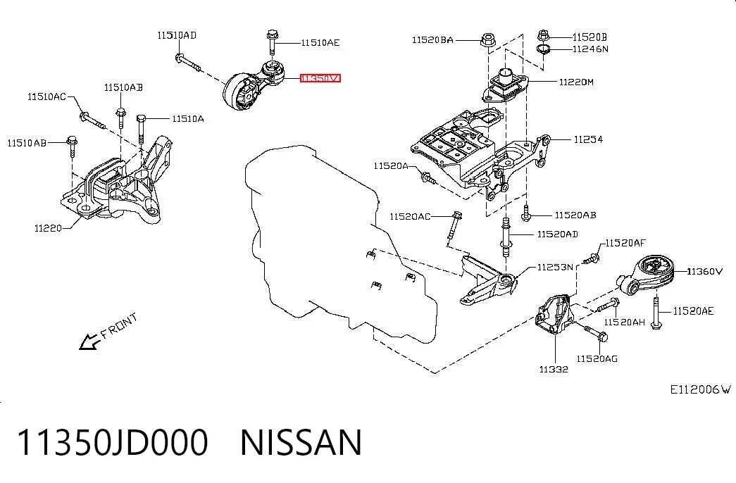 Подушка (опора) двигуна, права 11350JD000 Renault (RVI)