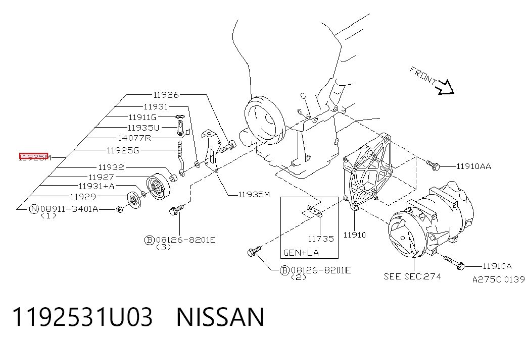 Натяжний ролик Renault (RVI) 1192531U04 ціна, від 33.87 USD