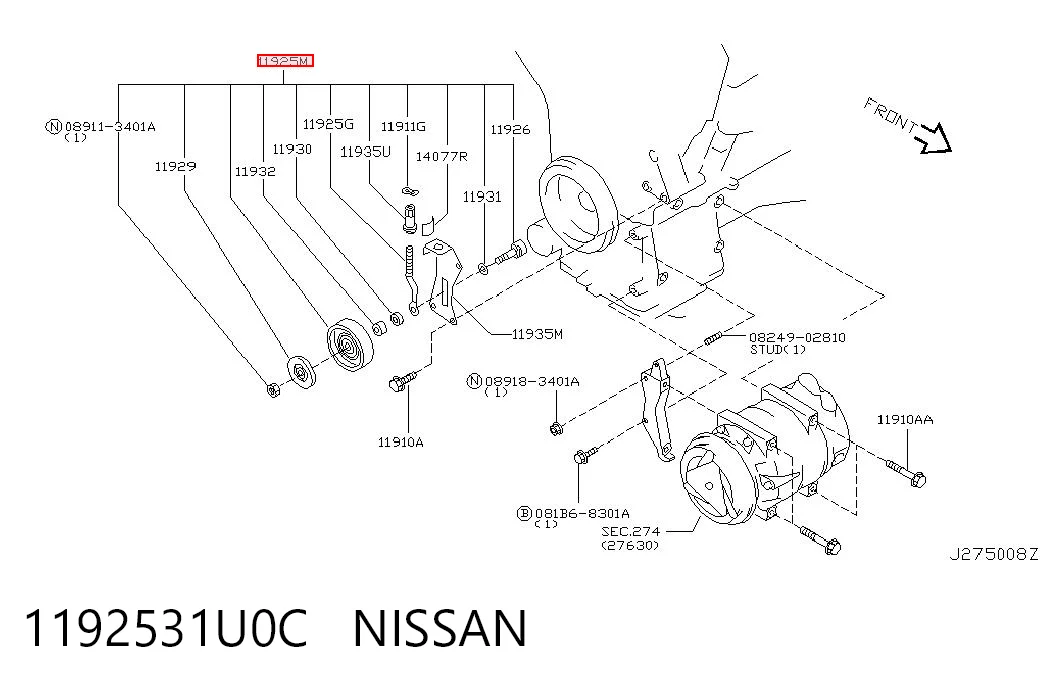 1192531U0C Nissan/Infiniti Ролик натяжителя ременя агрегатів