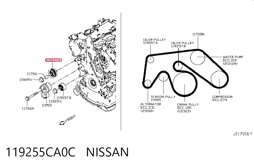 119255CA0C Nissan/Infiniti Ролик приводного ременя, паразитний