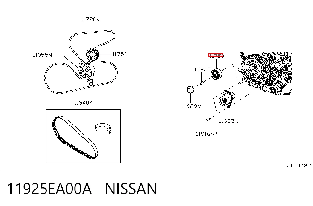 11925EA00A Nissan/Infiniti Ролик приводного ременя, паразитний