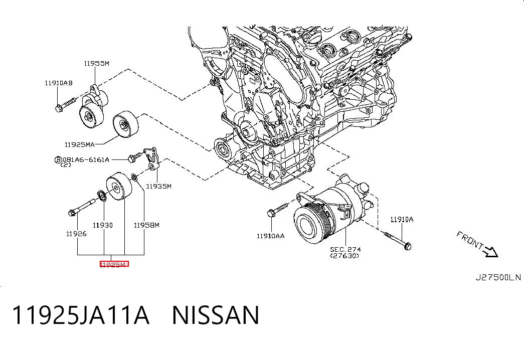 11925JA11A Nissan/Infiniti Ролик приводного ременя, паразитний