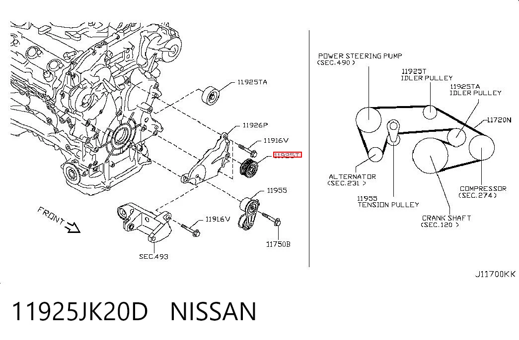 11925JK20D Nissan/Infiniti Ролик приводного ременя, паразитний