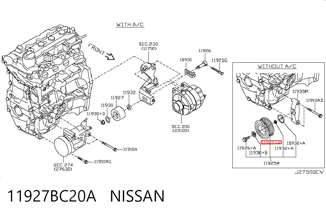 Натяжний ролик Nissan Qashqai +2 I позашляховик (J10) (2007 - 2014) ціна, від 28.07 USD