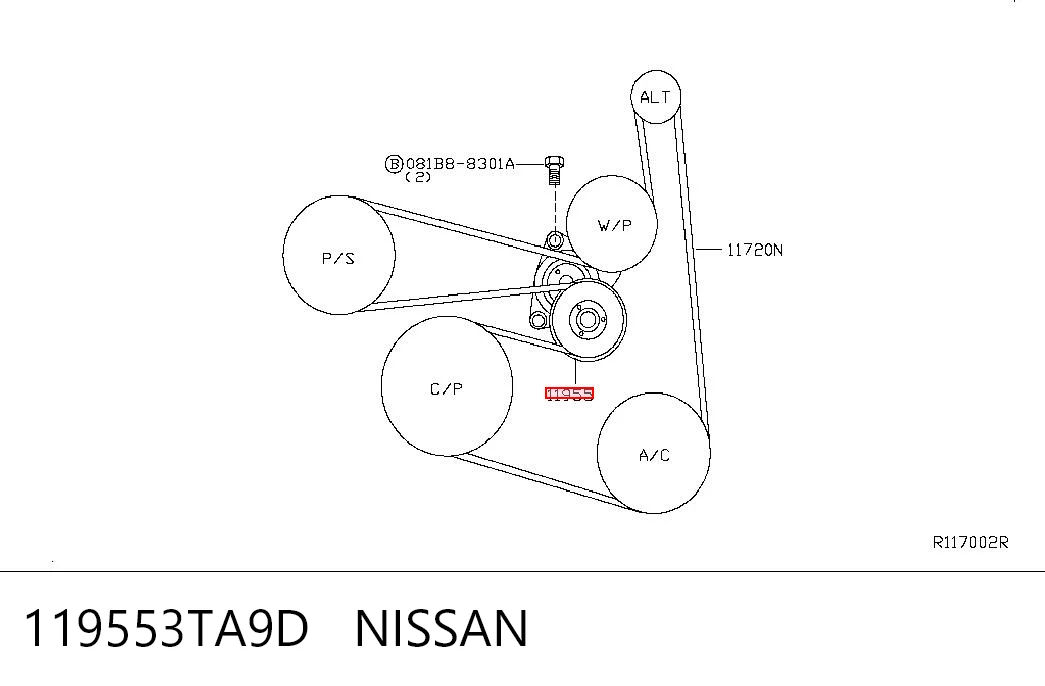 119553TA9D Nissan/Infiniti Натяжна планка поліклинового ременя