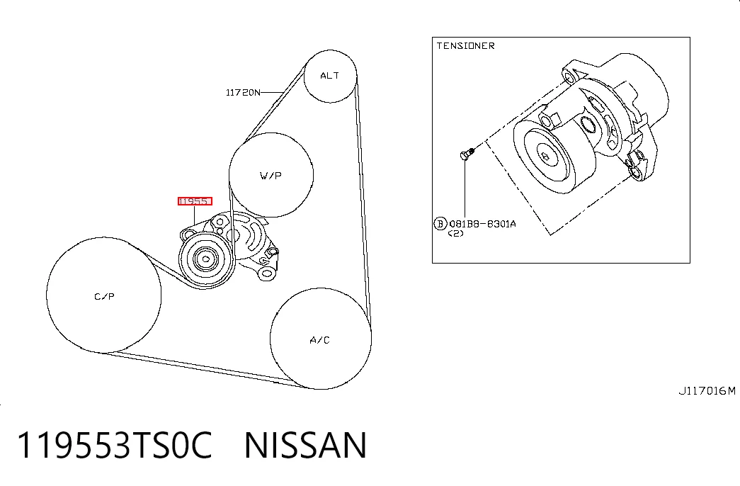 119553TS0C Nissan/Infiniti Натяжна планка поліклинового ременя