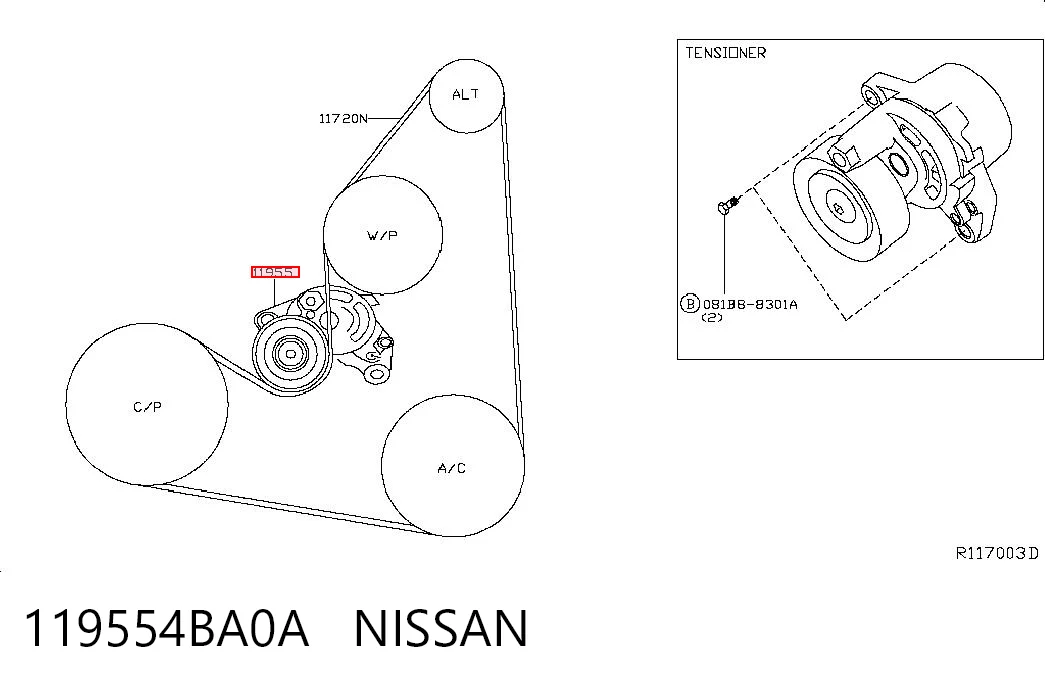 119554BA0A Nissan/Infiniti Натяжна планка поліклинового ременя