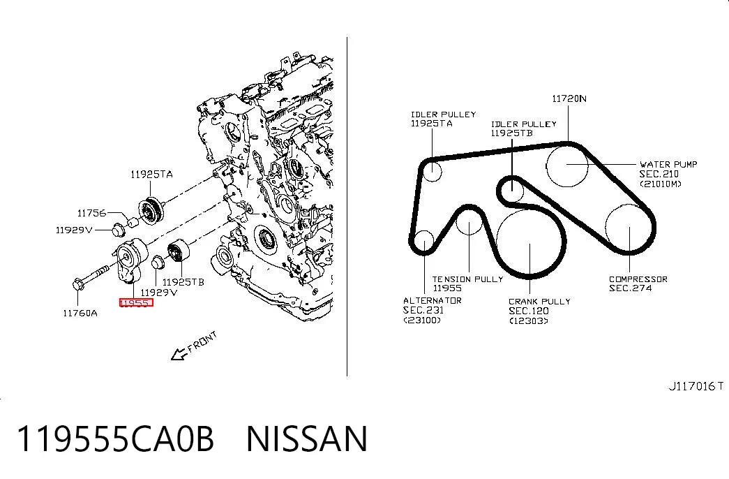 119555CA0B Nissan/Infiniti Натяжна планка поліклинового ременя