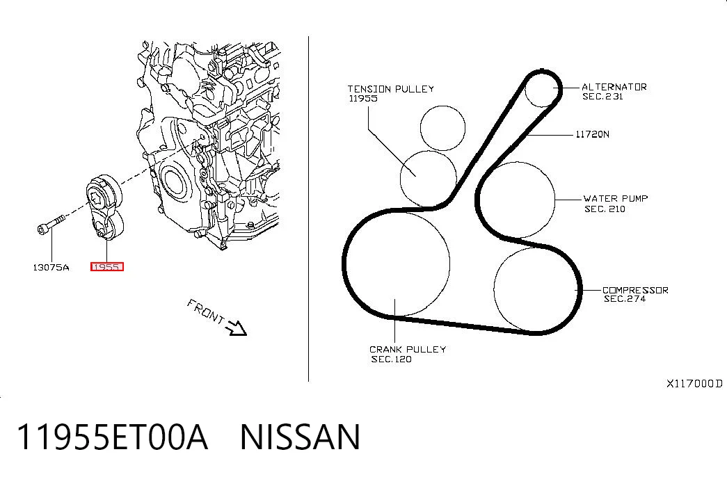 11955ET00A Nissan/Infiniti Натяжна планка поліклинового ременя