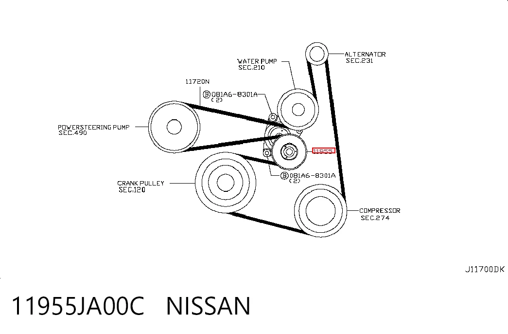 11955JA00C Nissan/Infiniti Натяжна планка поліклинового ременя