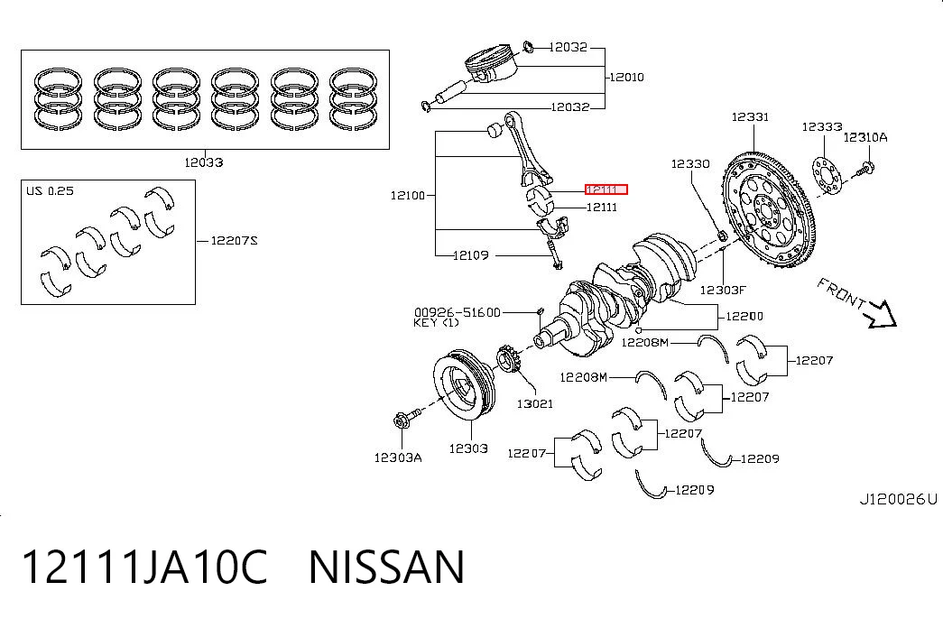 Шатунні вклалиші колінвала STD Nissan Murano позашляховик (Z51) (2007 - 2014) ціна, від 4.31 USD