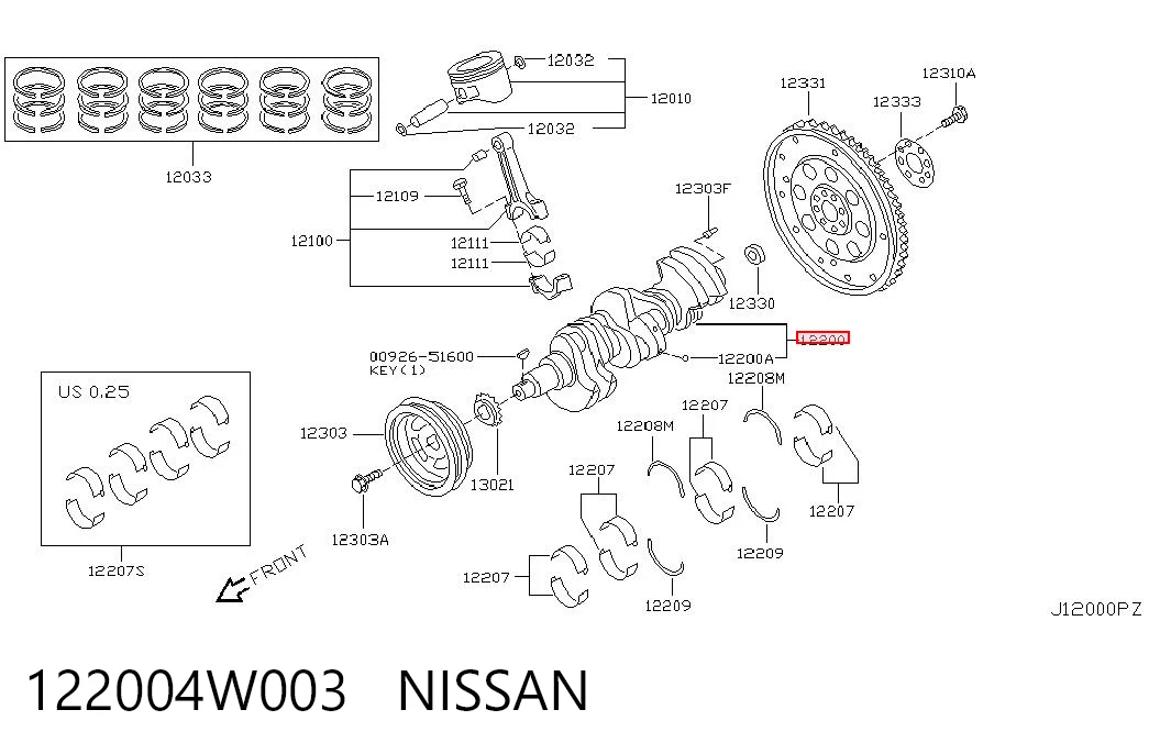 122004W003 Nissan/Infiniti Колінвал двигуна
