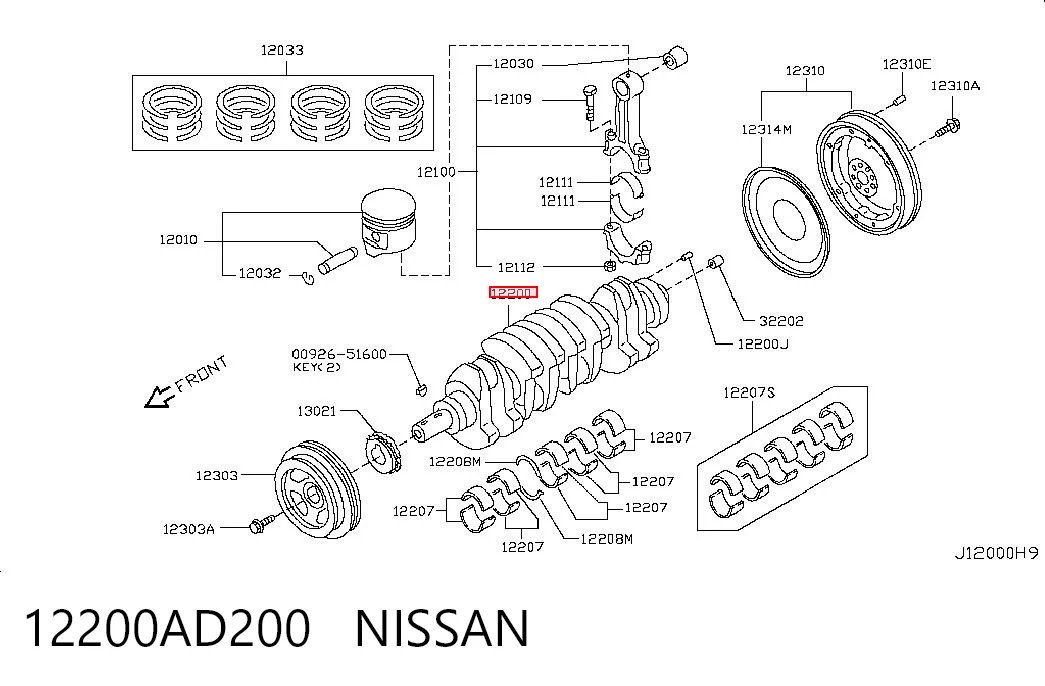 Колінвал двигуна на Nissan Pathfinder  R51M