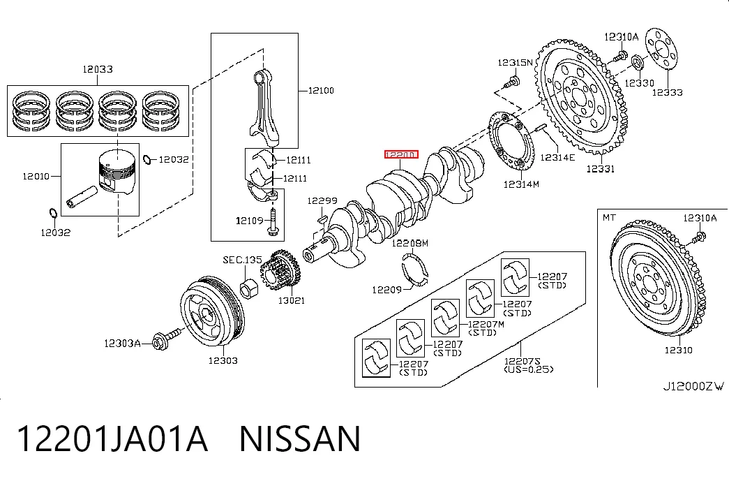 Вал колінчастий і маховик Nissan X-Trail позашляховик (T30) (2001 - 2007) ціна, від 114.80 USD
