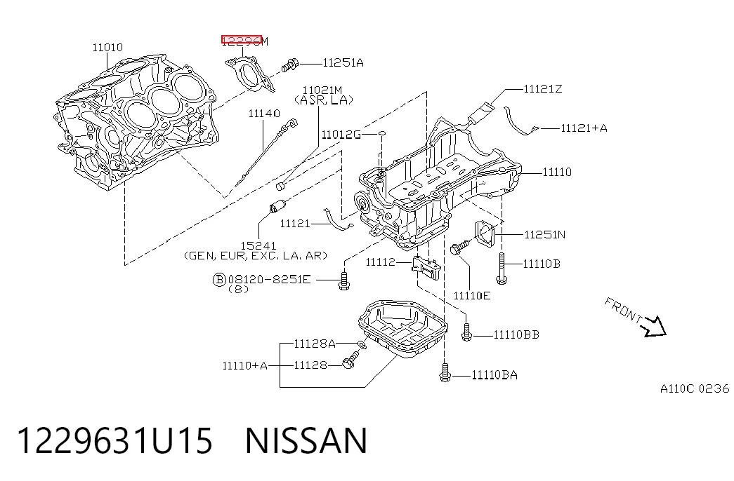 Сальник колінвала двигуна, задній Nissan Teana седан (J31) (2003 - 2008) ціна, від 30.92 USD
