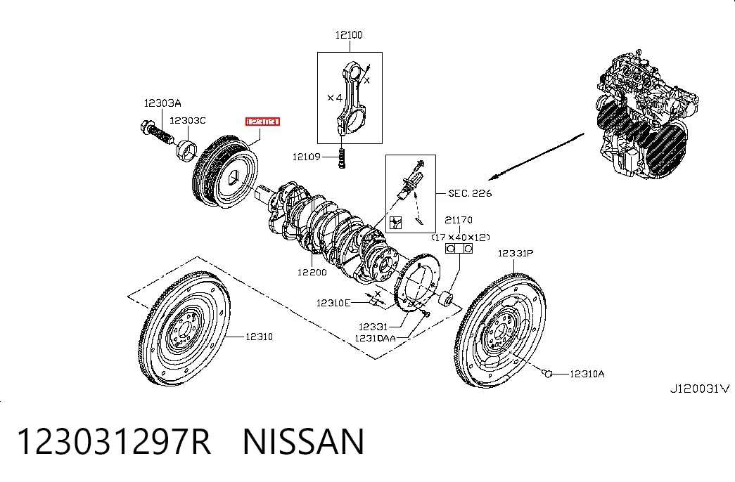 Демпфер колінвалу на Nissan Navara NP300 IV D23, D23T