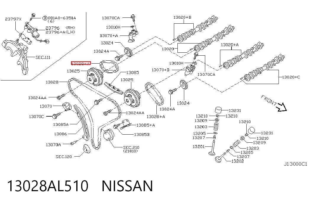 13028AL510 Nissan/Infiniti Ланцюг ГРМ, балансування вала