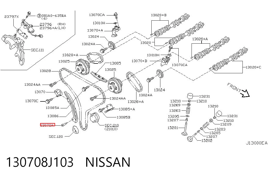 130708J103 Nissan/Infiniti Натягувач ланцюга ГРМ, правий