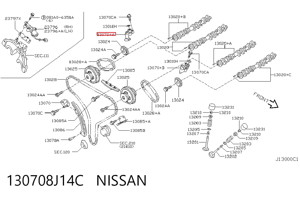 130708J14C Nissan/Infiniti Натягувач ланцюга ГРМ, правий