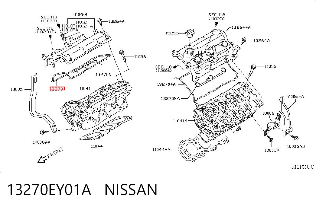 13270EY01A Nissan/Infiniti Прокладка клапанної кришки двигуна, права