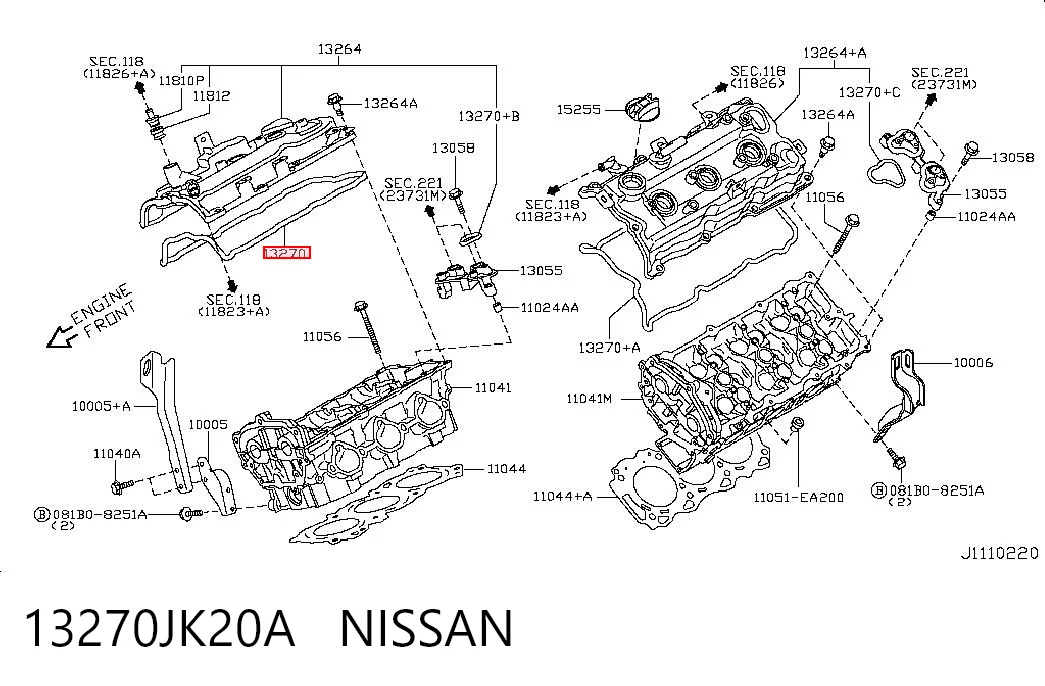 13270JK20A Nissan/Infiniti Прокладка клапанної кришки двигуна, права