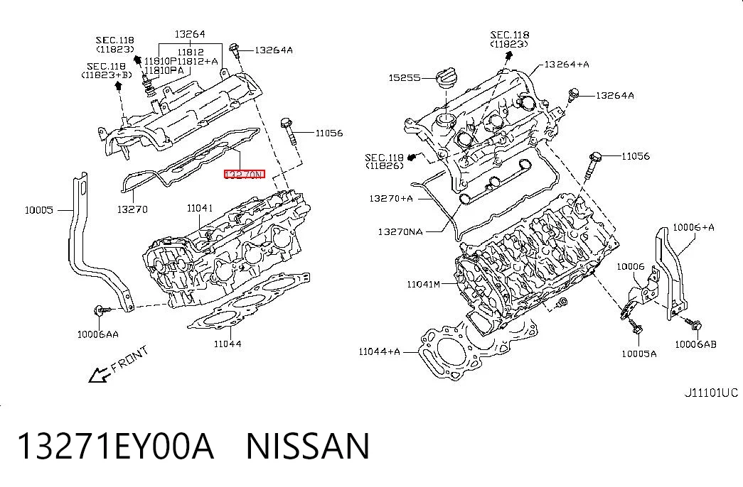 13271EY00A Nissan/Infiniti Прокладка клапанної кришки двигуна, внутрішня