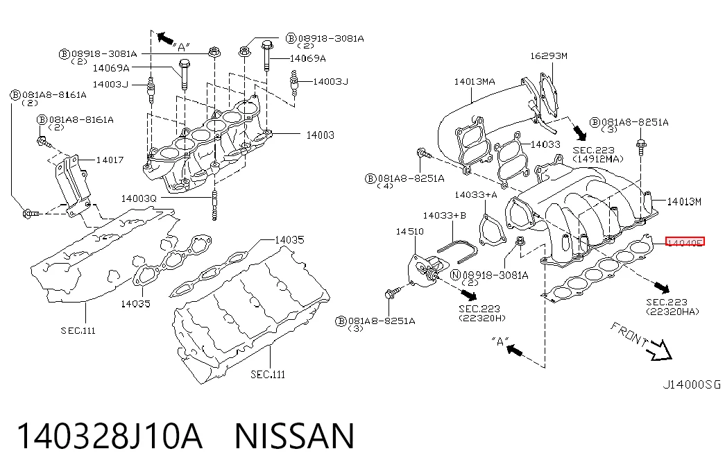 140328J10A Nissan/Infiniti Прокладка впускного колектора, верхня