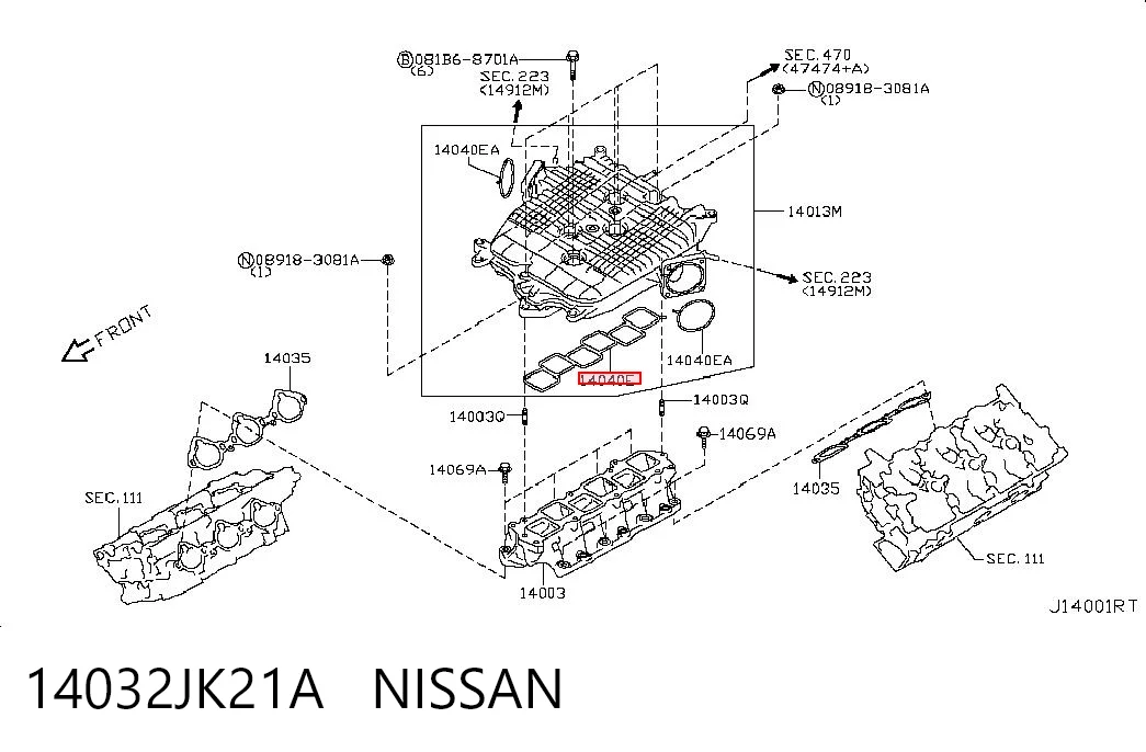 14032JK21A Nissan/Infiniti Прокладка впускного колектора, нижня