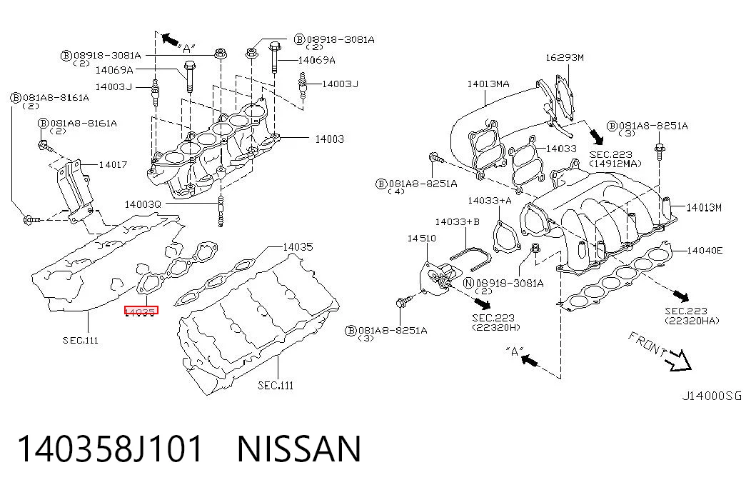 140358J101 Nissan/Infiniti Прокладка впускного колектора, нижня