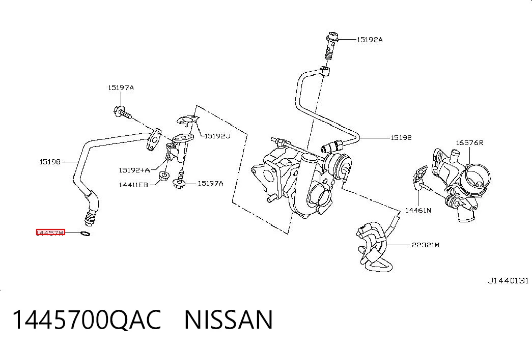 1445700QAC Nissan/Infiniti Прокладка шланга відводу масла від турбіни