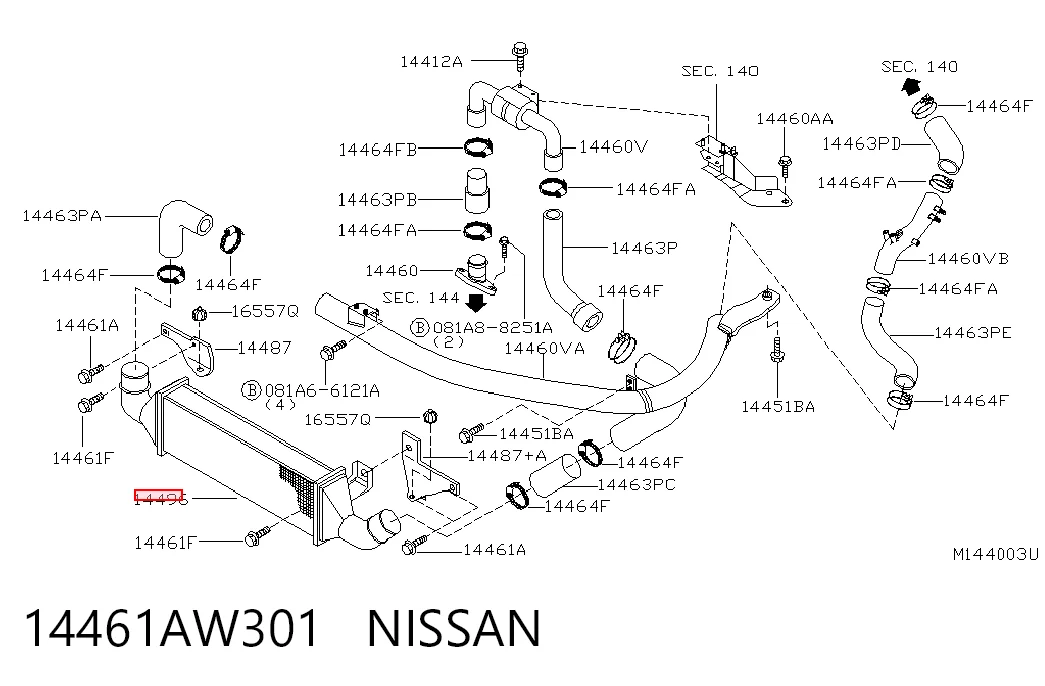 Охолоджувач наддувочного повітря на Nissan Primera  P12