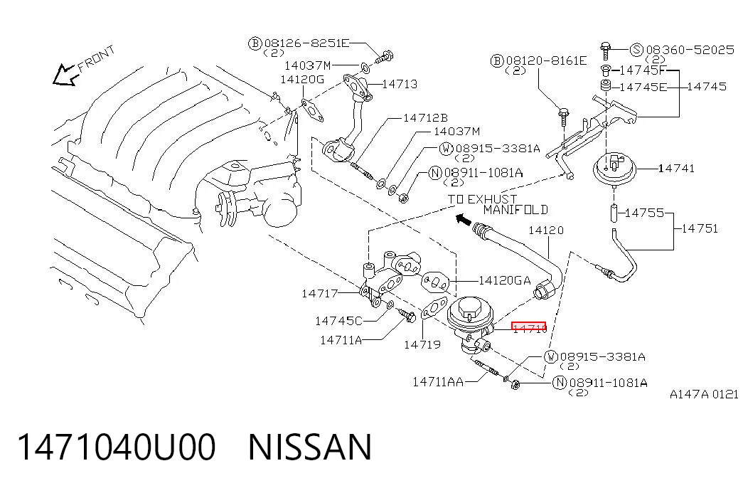 Клапан рециркуляції відпрацьованих газів EGR на Nissan Maxima  A32