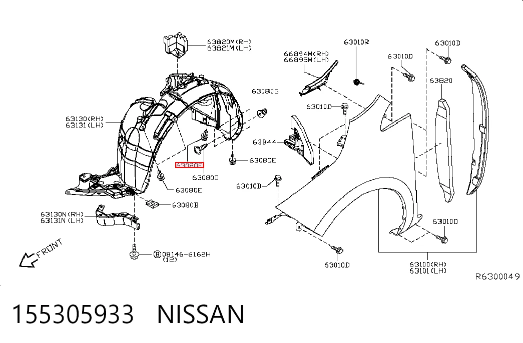 155305933 Nissan/Infiniti Пістон (кліп) кріплення підкрилки переднього крила