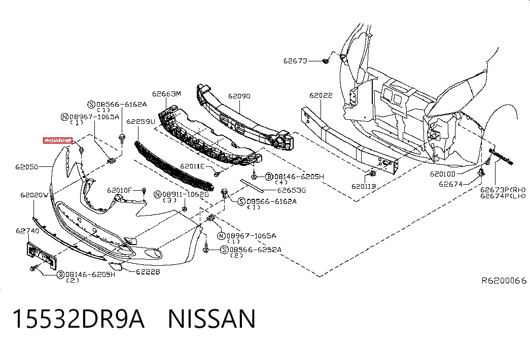 15532DR9A Nissan/Infiniti Пістон (кліп) кріплення підкрилки переднього крила