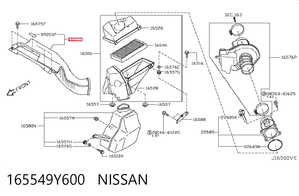 Повітрозабірник повітряного фільтра на Nissan Teana  J31