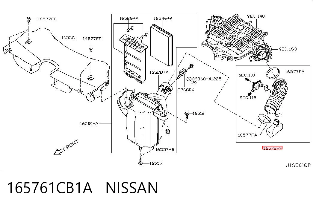 165761CB1A Nissan/Infiniti Патрубок повітряний, вихід повітряного фільтра
