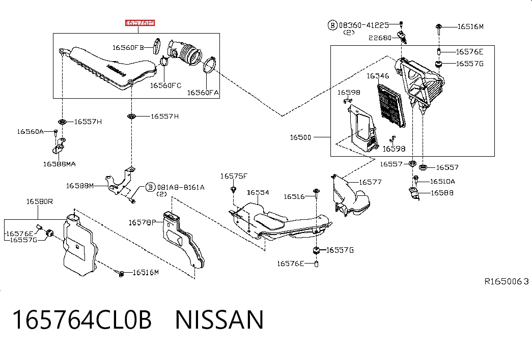 165764CL0B Nissan/Infiniti Патрубок повітряний, вихід повітряного фільтра
