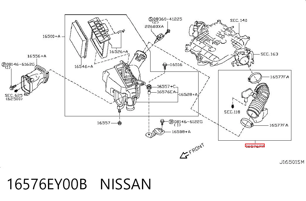 16576EY00B Nissan/Infiniti Патрубок повітряний, вихід повітряного фільтра