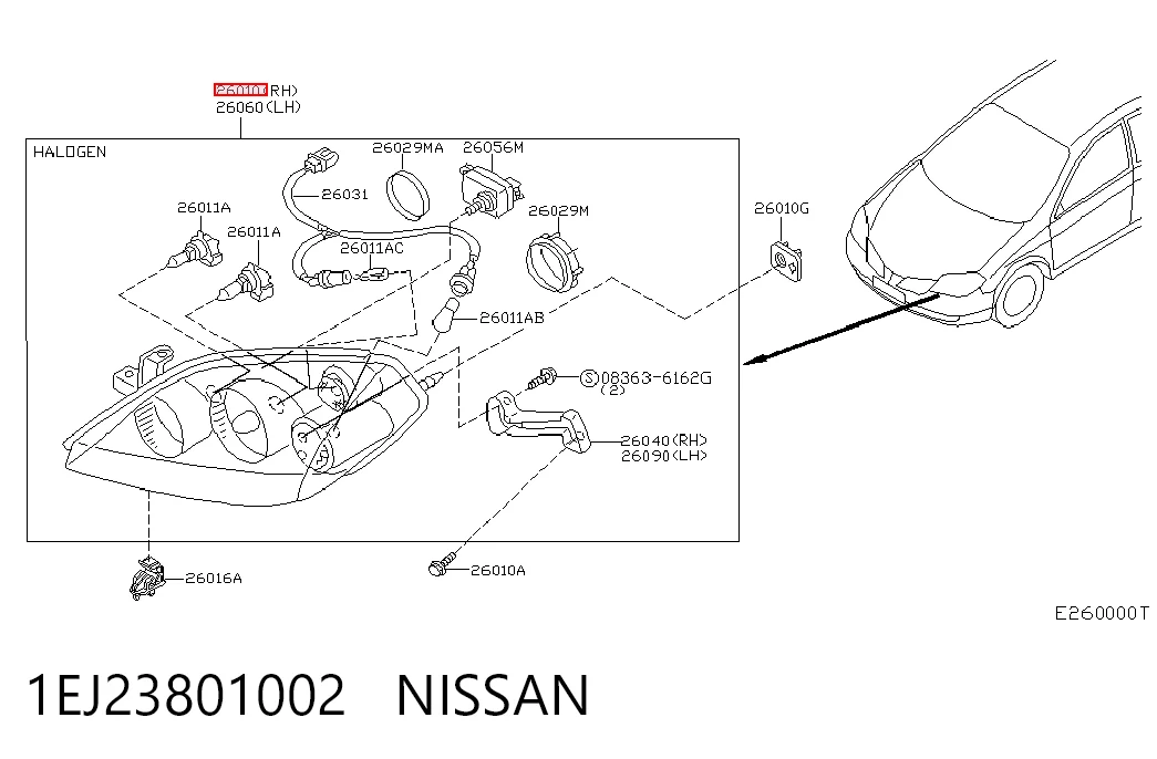 Фара правая Nissan Primera седан (P12) (2002 - 2008) ціна, від 88.69 USD