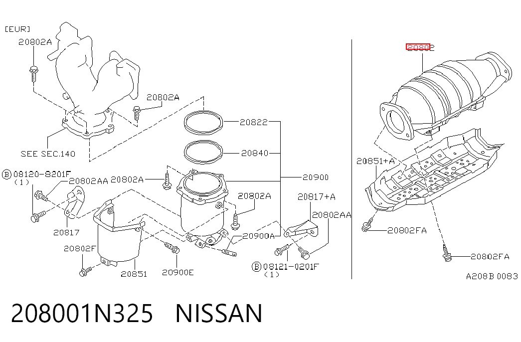 Конвертор-каталізатор (каталітичний нейтралізатор) Nissan Primera седан (P10) (1990 - 1996) ціна, від 42.43 USD