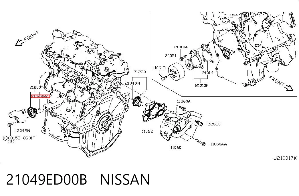 21049ED00B Nissan/Infiniti Прокладка термостата