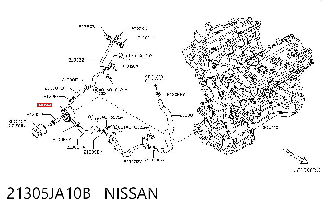 21305JA10B Nissan/Infiniti Радіатор масляний (холодильник), під фільтром