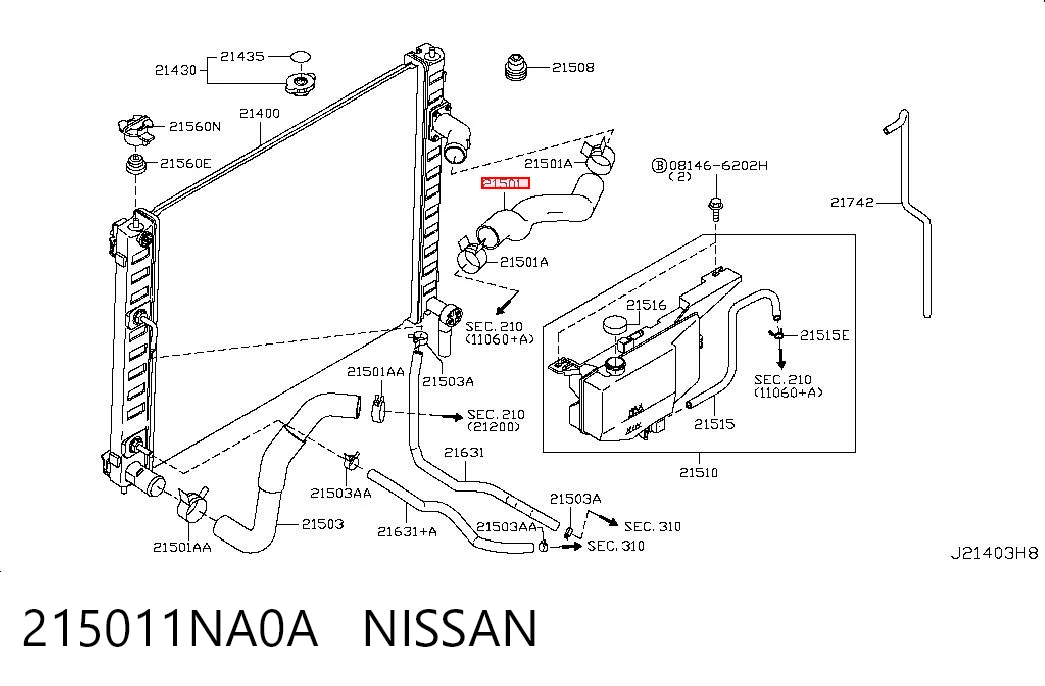 215011NA0A Nissan/Infiniti Шланги системи охолодження