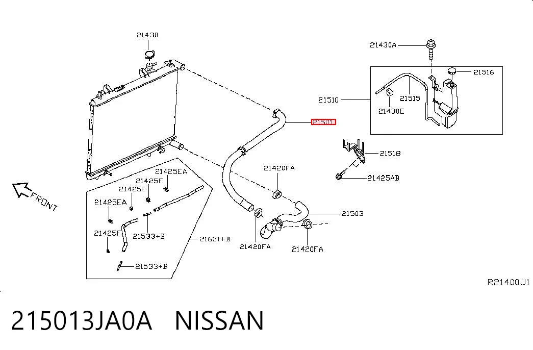 215013JA0A Nissan/Infiniti Патрубок системи охолодження